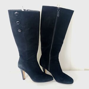 Cole Haan Nike Air Aliya black suede leather knee high boots button trim  8.5